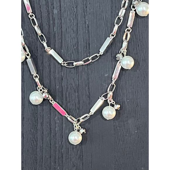 WHBM Necklace Lot 4pc Crystal Pearl Statement Layered Silver Tone - Picture 8 of 15